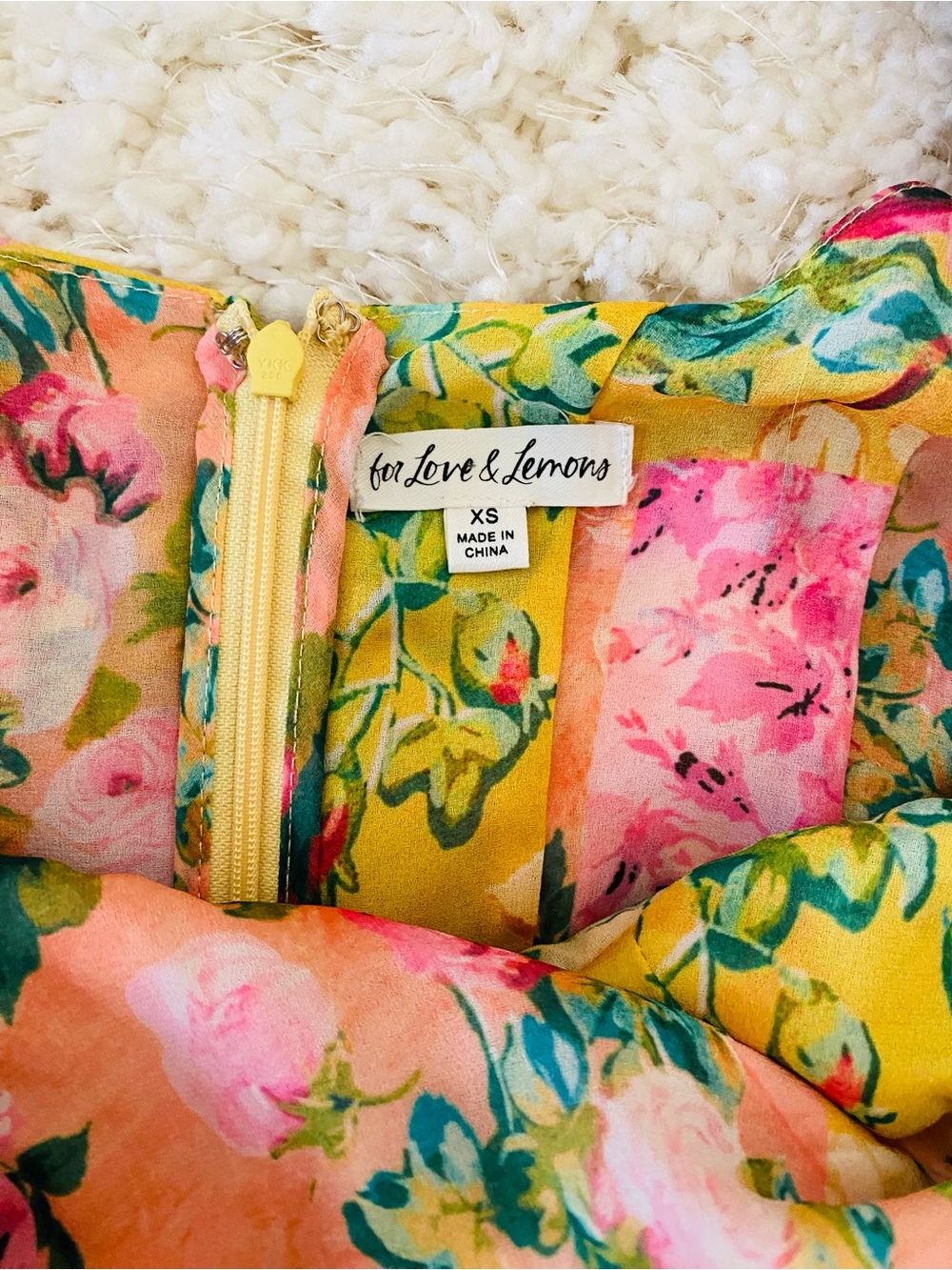 For Love & Lemons Nina Floral Tiered Dress in Yellow & Pink - Picture 3 of 7